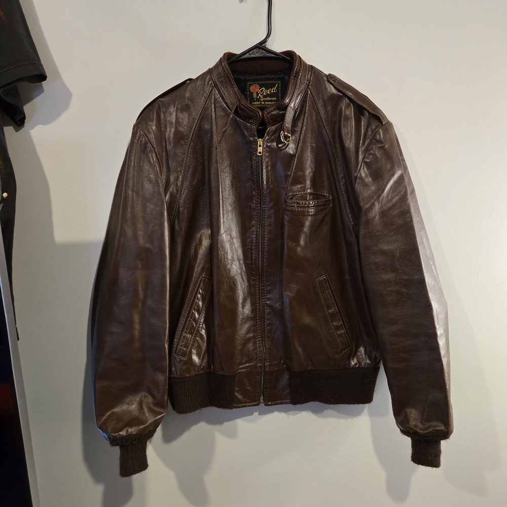 Vintage 80s Reed Sportswear Cafe Racer Brown Leather Motorcycle Jacket